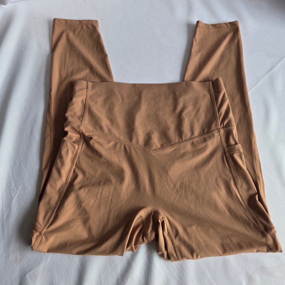 Halara Tan Brown High Waisted 7/8 Leggings with Pockets Size M Medium